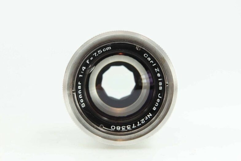 Robot Carl Zeiss Sonnar 75mm f4 Objektiv lens mit Gegenlichtblende RARE 86584 – Bild 5